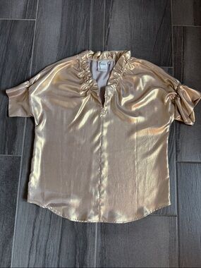 Finley Crosby Metallic Gold Short-Sleeve Blouse